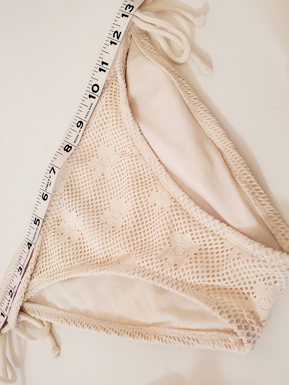 Women's Y2K Retro Cream Stretch Crochet Sz M Triangle Bikini by daffy waterwear - Picture 6 of 12
